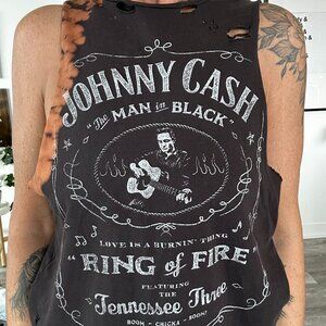 Free People Distressed Black Johnny Cash Tank by Daydreamer, Size Small